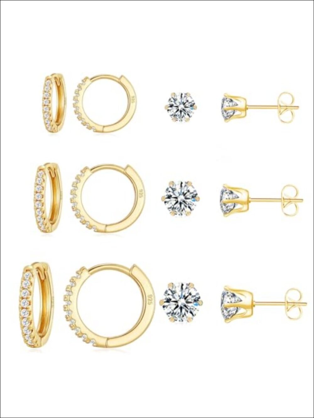 14K Gold Plated Stud and Hoop Earrings Set Hypoallergenic